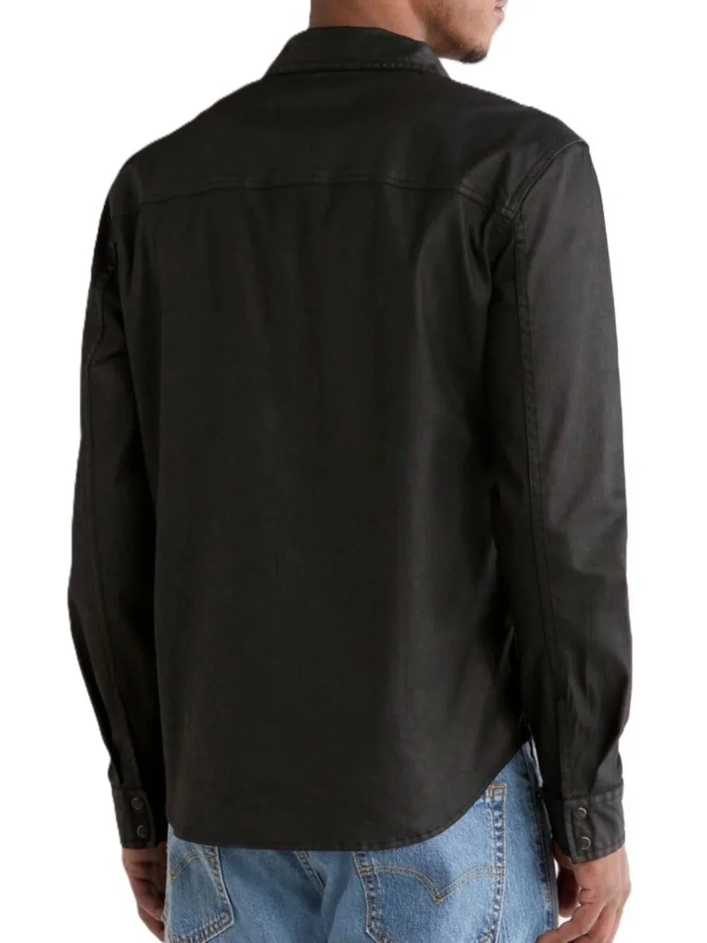 John Varvatos Collection Mens Black Coated Leather-Look Western Shirt NWT $248